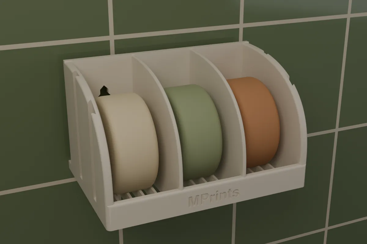 The 3-Box Soap Holder hung on a green tiled shower wall with three bars of soap.